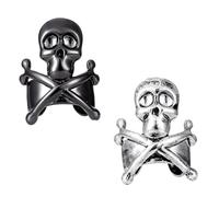 VOSAREA 2pcs Boucles D'oreilles Gothiques en Cuivre Noir Clip Non Percé Forme Crâne Style Punk Délicat pour Femmes et Hommes Accessoire de Mode
