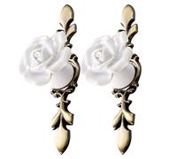 VOSAREA 2Pcs Boutons de Meuble à Fleurs en Céramique Vintage Rose Forme Armoire Tire Poignée de Porte pour Meubles de Placard de Cuisine (Bronze Blanc)