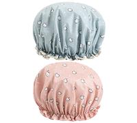 VOSAREA 2pièces Bonnets De Bain Imperméables Double Couche Pour Femmes Chat Rose Et Chat Bleu Bonnets De Douche Protection Cheveux Sous La Douche