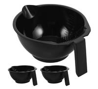 VOSAREA 3 Pièces Bols Mélangeurs Noirs pour Coloration Capillaire Peigne Intégré, Bol Doseur Gradué en Plastique Réutilisable, Base Antidérapante pour Salon et Usage Professionnel