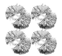 VOSAREA 4 Pièces Pompons de Pom-Pom Girl, Pompons d'esprit D'équipe de Danse, avec Poignée, Grosse Taille Adulte, Film Aluminisé et Pet, Argenté, pour Spectacles et Matchs Sportifs