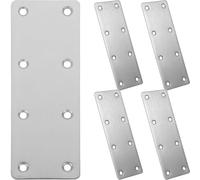 VOSAREA 5 Pièces Petite Plaque Métallique de Réparation, Acier Inoxydable et Fer, Structure Droite à Trous Multiples, Argenté, pour Meubles, Bois, Étagères et Armoires