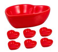 VOSAREA 6 Pièces Assiettes à Sauce en Céramique Rouge de Cœur, Résistantes Four et Micro-ondes, pour Servir Bonbons ou Noix Lors Repas