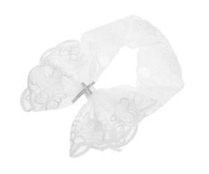 VOSAREA Bandeau et Ajustement Sécurisé Bébé Fille Nœud et Croix en Dentelle Blanche Doux pour Présents et Cérémonies Religieuses