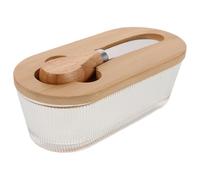 VOSAREA Beurrier en Verre Rectangulaire avec Couvercle en Bois et Couteau, Conserve la Fraîcheur Beurre Tartinades, pour Plan de Travail et Occasions Spéciales