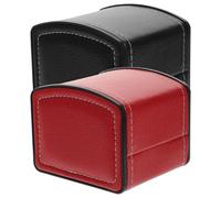 VOSAREA Boîte à Montre en PU Rétro, Étui de Rangement Résistant aux Rayures, Lot 2 Pièces pour Homme, Garde Montres Mécaniques en Voyage, Noir et Rouge, Design Courbé Élégant