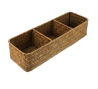 VOSAREA Boîte De Rangement Tissée Main Herbe De Mer à Compartiments Organisateur De Bureau Et Rangement Multifonction Pour Maison Décoratif Compact Et Pratique Jaune