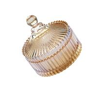 VOSAREA Bonbonnière en Verre Cristal Facetté Jaune Couvercle Décoratif | Rangement Pratique pour Collations, Bijoux et Cure-dents, Style Élégant, Usage Bureau ou Jardin