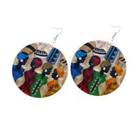 VOSAREA Boucles D'oreilles Artisanales en Bois Géométriques Peintes la Main, Légères et Originales pour Femmes, Accessoires Africains Mode Quotidien, Taille Moyenne, Design Coloré