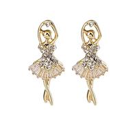 VOSAREA Boucles D'oreilles Ballerines pour Adolescentes, 1 Paire en Argenté 925 Zircon Cubique Microserti, Boucles D'oreilles de Bal Élégantes et Légères, Bijoux Pendants pour Filles,