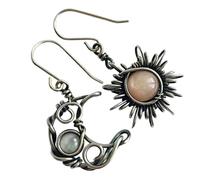 VOSAREA Boucles D'oreilles Pendantes Asymétriques Soleil et Lune Rétro en Métal, 1 Paire pour Femmes, Style Bohème, Bijoux Originaux pour Festivals et Usage Quotidien