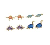 VOSAREA Boucles D'oreilles Petits Dinosaures Dessin Animé 18 Carats Or Jaune Bijoux Garçon et Filles Fête Accessoire Original Quatre Paires Tropicale
