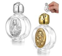 VOSAREA Bouteille D’Eau Bénite Vintage Décorative, en Verre, Lot de 2 | Verre Borosilicaté Transparent, Capuchon Rose à Vis, pour Chapelle et Décoration Religieuse