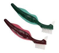 VOSAREA Brosse à Dents pour Nettoyage Quotidien Poils Durs en Nylon Double Tête et en Pp 2pcs pour Prothèses Dentaires et Voyage des Dentiers des Seniors