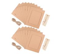 VOSAREA Cadres Photo Carton Kraft Installation Facile avec Pinces en Bois et Corde en Jute Lot Polyvalent 20 Pièces pour Décoration Murale Bureau ou Maison