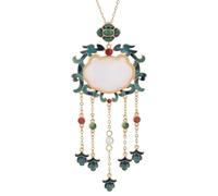 VOSAREA Collier Pendentif à Cadenas Chinois Rétro en Jade Synthétique Blanc, Chaîne Clavicule 24k Plaquée Or, Bijou Femme Style Ancien Émail Peint, Accessoire Élégant pour Soirée et Usage