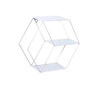 VOSAREA Étagère Murale Hexagonale Double Couche Fer Style Scandinave Blanche Rangement Décoratif Polyvalent pour Chambre Salon Et Cuisine sans Clous Installation Facile Et Design Minimalis
