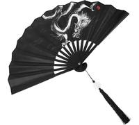 VOSAREA Éventail Pliable en Soie Matériau Robuste et Finition Fine Style Chinois Traditionnel Noir Motif Vintage pour Décoration de Fête ou Danse