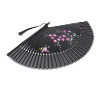 VOSAREA Éventail Pliable Éventail à Main en Soie et Bambou, Noir, Motif Fleurs Délicates, Accessoire de Danse, pour Photographie, Style Chinois