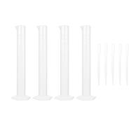 VOSAREA Jeu de 9 Pièces Cylindre Gradué 100 Ml en Plastique Transparent avec Base Stable 5 Pipettes Compte-Gouttes 3 Ml pour Laboratoire la Cuisine et École Dosage Précis et Transfert