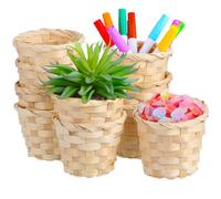 VOSAREA Lot de 10 Paniers de Rangement en Tressé Naturel, Grosse Taille 9x9x7,5 Cm, Portable, Décoration Bureau et Maison, Contenant Alimentaire Écologique