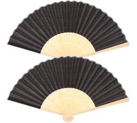 VOSAREA Lot de 2 Éventails Pliants Vintage pour Mariage, Ventilateurs Portables en Bois et Papier avec Paquet en Filet, Faciles à Transporter et Ranger