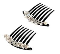 VOSAREA Lot de 2 Peignes à Cheveux en Perles Noires, Motif Paon et Fleur, Cristal et Alliage, Élégants et Faciles à Insérer pour Occasions Spéciales et Mariages
