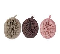 VOSAREA Lot de 3 Boules de Bain en Filet à Bulles Fleurs de Bain Portables en Maille Dense Couleurs Kaki Café Foncé et Rose Foncé Accessoires de Exfoliants pour Soins Personnels