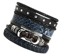 VOSAREA Lot de 4 Bracelets Manchettes en Cuir Synthétique Tressé Réglables Unisexes Multicouches Noir Kit de Bracelets en Cuir pour Femme Accessoires de Mode Présent Élégant