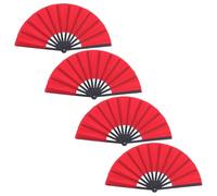 VOSAREA Lot de 4 Éventails Pliants Rouges à Main, Design Portable en Plastique et Tissu, Style Vintage Élégant pour Mariages et Fêtes Rave à Thème Rétro