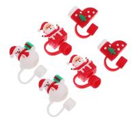 VOSAREA Lot de 6 Couvercles de Paille en Silicone Étanches et Anti-éclaboussures pour Gobelets Réutilisables, Décorations de Noël avec Bonhomme de Neige, Père Noël et Botte