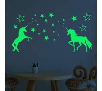 Vosarea Luminous Sticker Mural Licorne Lumineux Cheval Stickers Muraux Étoile Fluorescent Autocollant Sticker Mural pour Licorne Fête D'anniversaire Décoration Murale