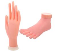 VOSAREA Modèle D'entraînement Manucure Main et Pied Gauche Flexible en Caoutchouc Léger, Kit 2 Pièces pour Nail Art et Pratique Manucures Fausse Main, Outil Pédicure et Couleur Aléatoire