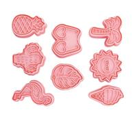 VOSAREA Moules à Biscuits Thème été Plage Ensemble de 8 à Pression en Plastique Forme Unique Flamant Rose et Feuille de Palmier, Lavable et Résistant Déchirure pour Pâtisserie DIY
