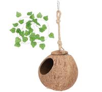 VOSAREA Nid pour Lézards en Coque de Noyau de Noix et Corde de Chanvre, Maison de Couchage Verte pour Petits Animaux, Protection Santé et Jouet pour Reptiles en 1 Set