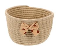 VOSAREA Panier En Corde Tressée Nœud Décoratif Petit Panier Rond Coton Tressé Couleur Kaki Organisation Bureau Garçon Et Filles Rangement Jeux Décor Maison