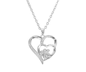 VOSAREA Pendentif Cœur Collier Empreinte de Patte Léger et Élégant en Acier Inoxydable Argenté pour Animaux de Compagnie Port Quotidien Décontracté