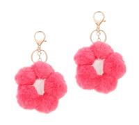 VOSAREA Porte-clés Fleur Duveteux 2pcs en Imitation Fourrure de Lapin et Alliage, Décoration Vive et Adorable pour Paquet, Présents pour Garçon et Filles