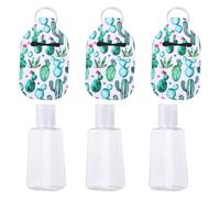 VOSAREA Set de Flacons Rechargeables 30ml Couvercle à Bascule Lot de 3 en Néoprène Vert avec Housse Cactus en Fête pour Savonnette Liquide et Panier de Pâques