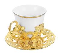 VOSAREA Set de Tasses à Café Turques en Céramique avec Soucoupe, Capacité 80ml, Alliage D'aluminium Doré, Design Vintage Européen Élégant et Solide pour Thé et Espresso