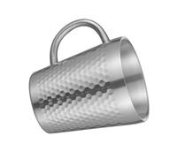 VOSAREA Tasse à Café en Métal Martelé 300ml à Double Paroi, avec Poignée | Acier Inoxydable Argenté, Usage Camping et Voyage, Antidérapant, Réutilisable, Résistant à Chaleur