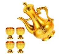 VOSAREA Tasse D'offrande Rétro Dorée en Plastique, Légère pour Autel | Ensemble Complet Bouilloire et Coupe, Usage Eau ou Huile, Style Traditionnel, pour Prière et Yoga