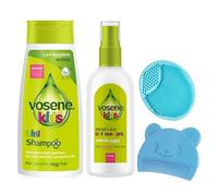 Vosene Kids Shampooing répulsif 3 en 1 pour enfants, spray de défense revitalisant, brosse et peigne en silicone pour bébé - Traitement des lentes pour enfants, spray répulsif contre les poux, idéal