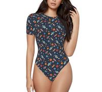 VOSERY Body pour femme, motif vaisseaux spatiaux et étoiles dans l'espace extra-atmosphérique col rond basique à manches courtes pour femme, noir, Small
