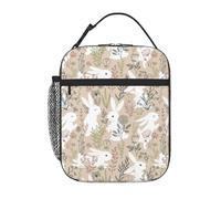 VOSERY Boîte à déjeuner pour homme et femme - Sac à déjeuner isotherme élégant - Fleur de bohème - Lapin mignon - Blanc - Petite boîte à déjeuner pour femme - Boîte à déjeuner pour adultes