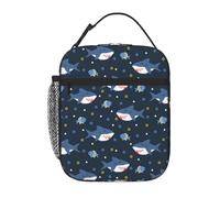 VOSERY Boîte à déjeuner pour homme et femme - Sac à déjeuner isotherme élégant pour homme, boîte à déjeuner isotherme motif dessin animé Happy Cute Shark Petite boîte à déjeuner pour femme, boîte à