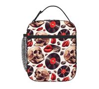 VOSERY Boîte à déjeuner pour homme et femme - Sac à déjeuner isotherme élégant pour homme, boîte à déjeuner isotherme motif tête de mort à lèvres record, petite boîte à déjeuner pour femme, boîte à