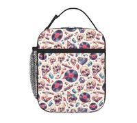 VOSERY Boîte à déjeuner pour homme et femme - Sac à déjeuner isotherme élégant pour homme, boîte à déjeuner isotherme rétro, motif crâne de roche record, petite boîte à déjeuner pour femme, boîte à