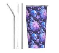 VOSERY Bouteille d'eau de 591 ml avec couvercle et paille, gobelet isotherme rose et blanc en acier inoxydable, tasse à café de voyage personnalisée