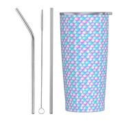 VOSERY Bouteille d'eau de 591 ml avec couvercle et paille, gobelet isotherme tendance en acier inoxydable, motif écailles de poisson bleu et rose, tasse à café de voyage personnalisée